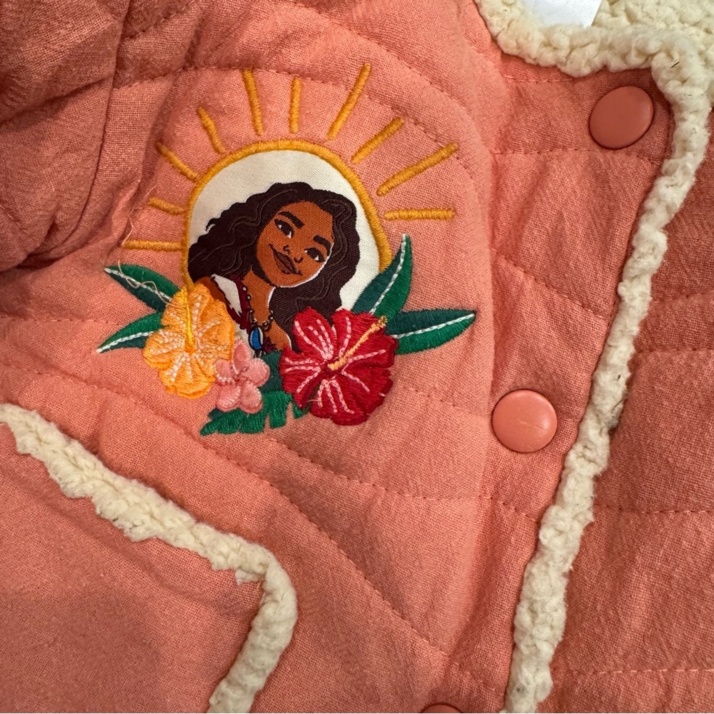 Disney Moana fleece Sherpa lined Embroidered Pink Jacket Sz 2T kids - Picture 3 of 8